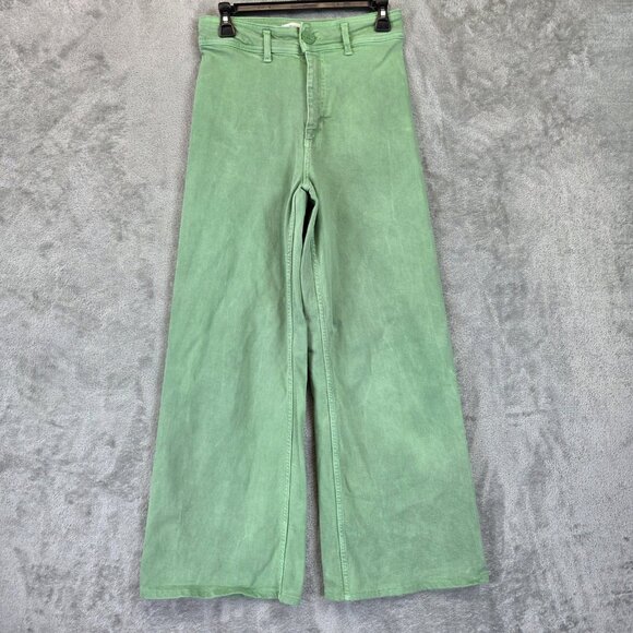Zara Pants Womens 6 Sage Green High Rise Wide Leg Patch Pocket Twill Casual - Picture 1 of 10
